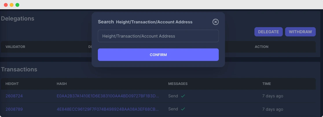 Look for your transaction in the Axone explorer