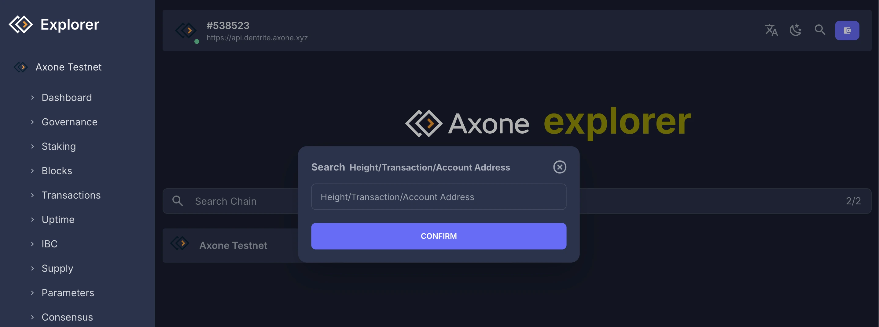 Look for your transaction in the Axone explorer